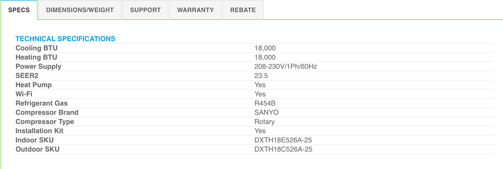 DXTH12E526A 25 Series - 12,000 BTU - Price includes installation