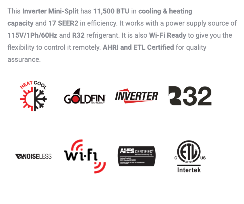 MKTH-17 Series - 12,000 BTU - Price includes Installation