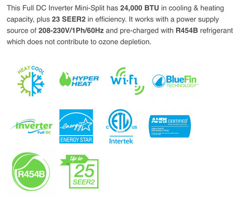 DXHTA 25 Series - 24,000 BTU - Price includes installation